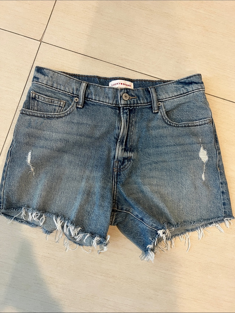 Lucky Brand Distressed Frayed Hem Denim Shorts - Blue